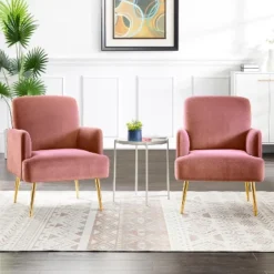 Set Of 2 Rosa Transitional Comfy Living Room Armchair With Metal Legs | ARTFUL LIVING DESIGN