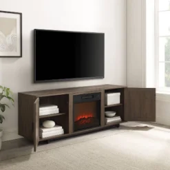 58" Silas Low Profile TV Stand For TVs Up To 65" With Fireplace Walnut - Crosley -Lush Living Store GUEST ffc61beb 6a30 431a afcd 06d01e37598e