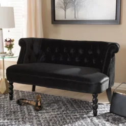 Flax Victorian Style Contemporary Velvet Fabric Upholstered 2 Seater Loveseat Black - Baxton Studio -Lush Living Store GUEST ffd07fcc 5f13 4011 bbe2 5107680f4565