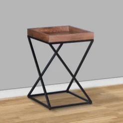 22" X Shape Iron Frame Industrial End Side Table With Mango Wood Tray Top Brown/Black - The Urban Port -Lush Living Store GUEST ffd6a6e0 a7d7 4d55 ba5f 71085ebd8a8b